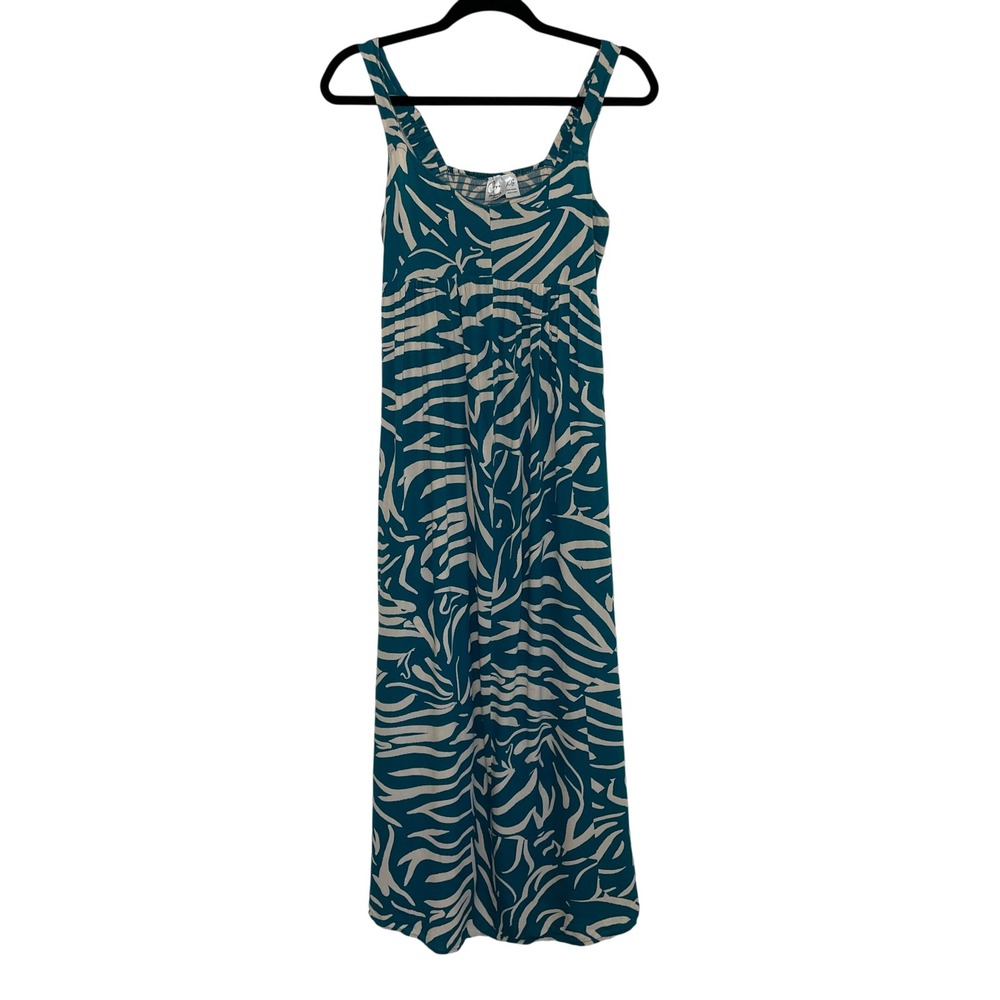 Goa Beachwear by Japna Maxi Dress Womens XS Teal Zebra Print Smocked Back - Picture 1 of 7